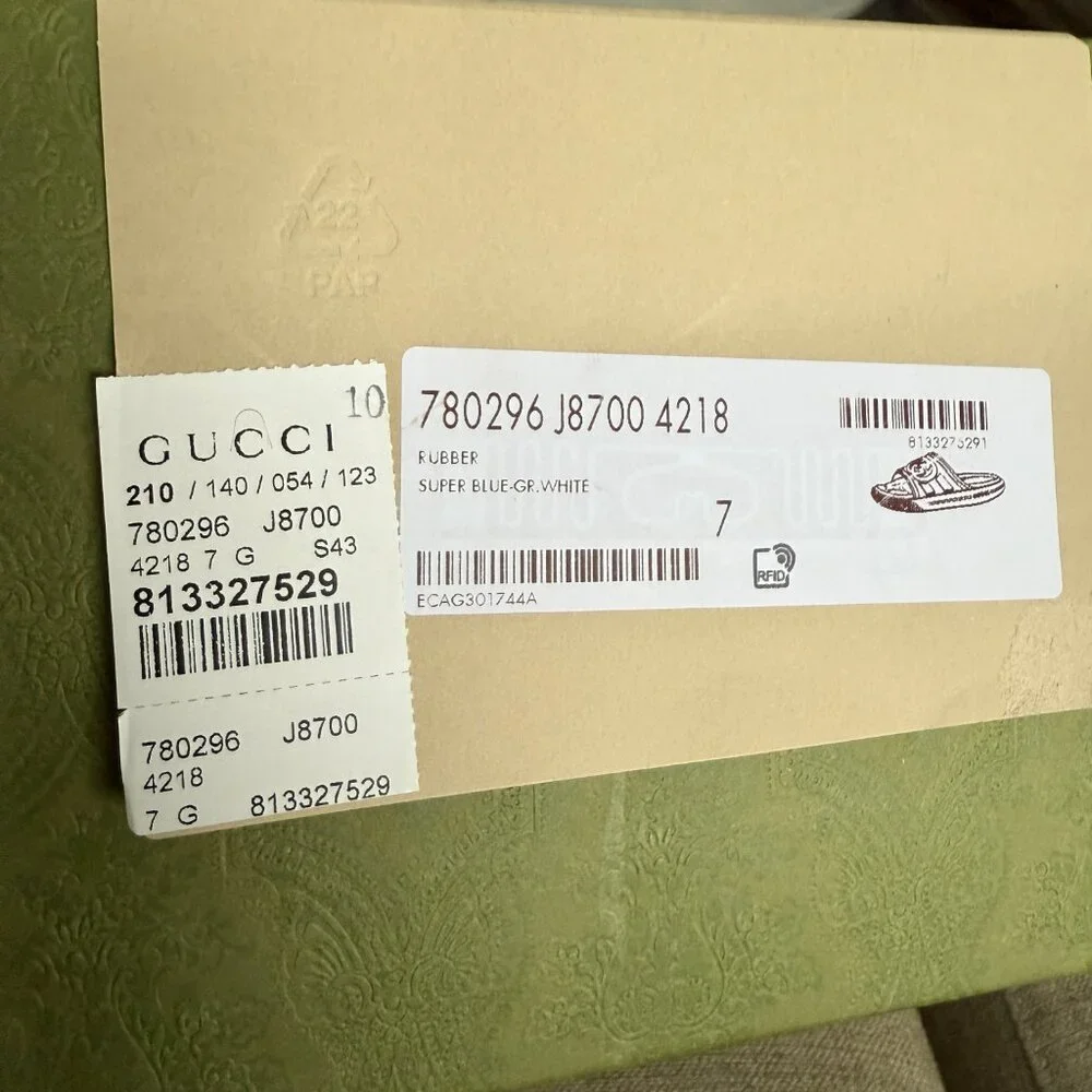 GUCCI 780296 Blue Rubber‎ Men's GG Sandals, sz Gucci 7